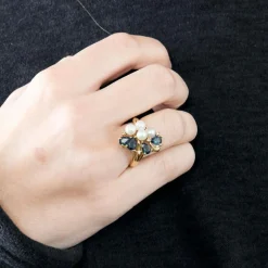 Bague or jaune perles saphirs