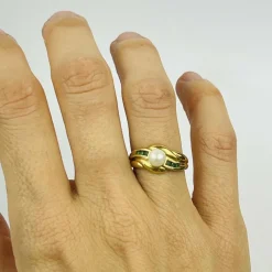 Bague Or avec Perle de Culture et Emeraude