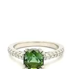 Bague Or Blanc 18 Carats Tourmaline Taille Coussin et Diamants