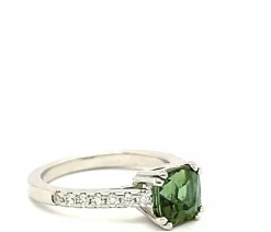 Bague Or Blanc 18 Carats Tourmaline Taille Coussin et Diamants
