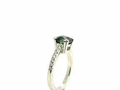Bague Or Blanc 18 Carats Tourmaline Taille Coussin et Diamants
