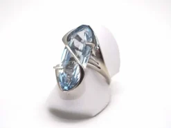Bague or blanc 750 mil et aigue marine