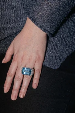 Bague Or blanc Aigue marine, Diamant