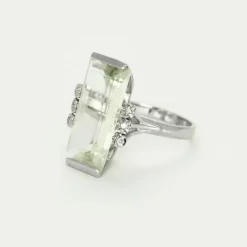 Bague or blanc, aigue marine et diamants