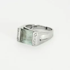 Bague or blanc, aigue marine et diamants
