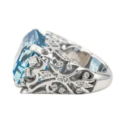 Bague Or blanc Aigue marine, Diamant