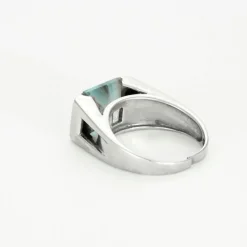 Bague or blanc, aigue marine et diamants