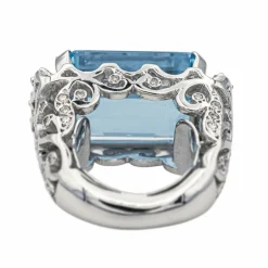 Bague Or blanc Aigue marine, Diamant