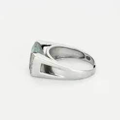 Bague or blanc, aigue marine et diamants