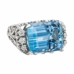 Bague Or blanc Aigue marine, Diamant