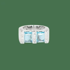 Bague or blanc aigue-marine diamants