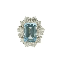 Bague or blanc aigue-marine diamants