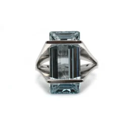 Bague or blanc, aigue-marine