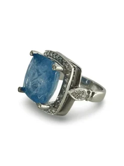 Bague or blanc Aigue-marine 11,12 ct et diamants