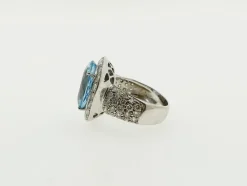 Bague or blanc aigue-marine diamants