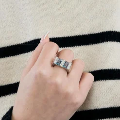 Bague or blanc aigue-marine diamants