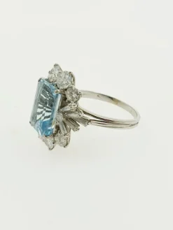 Bague or blanc aigue-marine diamants