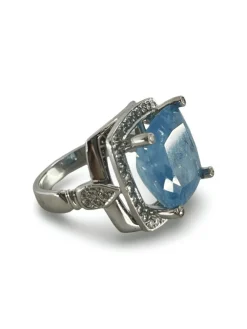 Bague or blanc Aigue-marine 11,12 ct et diamants