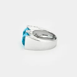 Bague or blanc aigue-marine diamants
