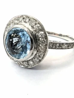 Bague or blanc aigue-marine diamants