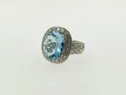 Bague or blanc aigue-marine diamants