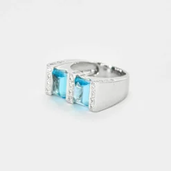 Bague or blanc aigue-marine diamants