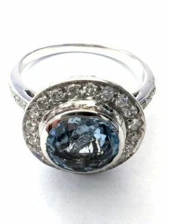 Bague or blanc aigue-marine diamants