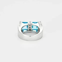 Bague or blanc aigue-marine diamants