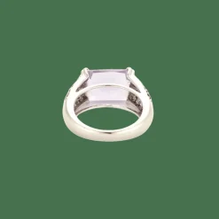 BAGUE OR BLANC, AMÉTHYSTE ET DIAMANTS.