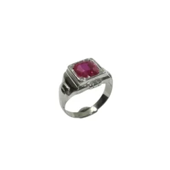 Bague Or Blanc Art Déco pierre rose