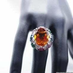 Bague or blanc, citrine, diamants