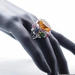Bague or blanc, citrine, diamants