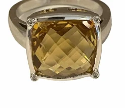 Bague or blanc citrine diamant