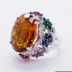 Bague or blanc, citrine, diamants