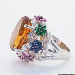 Bague or blanc, citrine, diamants