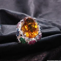 Bague or blanc, citrine, diamants