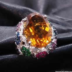 Bague or blanc, citrine, diamants