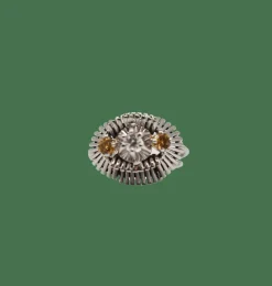 Bague or blanc, citrines et diamant taille ancienne