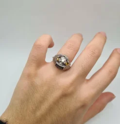 Bague or blanc, citrines et diamant taille ancienne