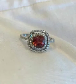 Bague or blanc 18ct saphir orange & diamant