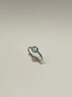 Bague or blanc diamant aigue-marine