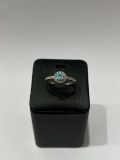 Bague or blanc diamant aigue-marine
