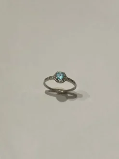Bague or blanc diamant aigue-marine