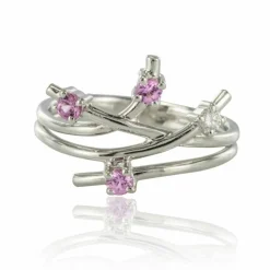 Bague or blanc diamant saphir rose