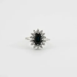 Bague or blanc diamant saphir