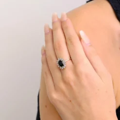 Bague or blanc diamant saphir