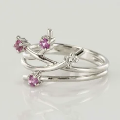 Bague or blanc diamant saphir rose