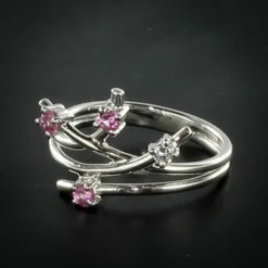 Bague or blanc diamant saphir rose