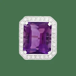 Bague or blanc, diamants, améthyste.