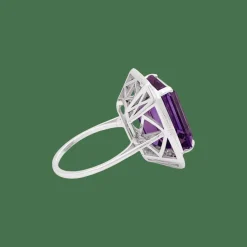 Bague or blanc, diamants, améthyste.